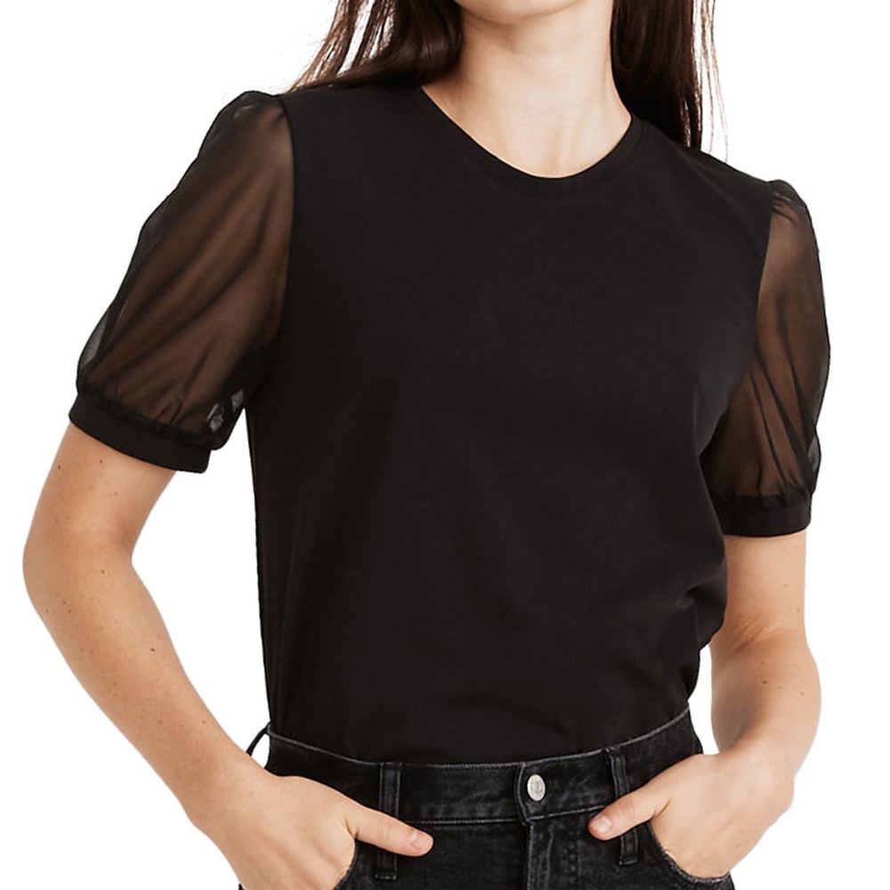 NWOT Madewell Sheer Sleeve Knit Top